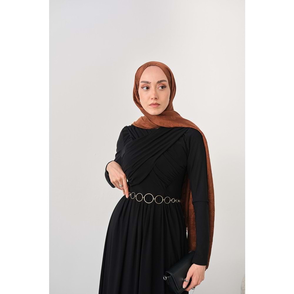 Gold Kemerli Pile Detay Siyah Sandy Elbise 38-40 Beden