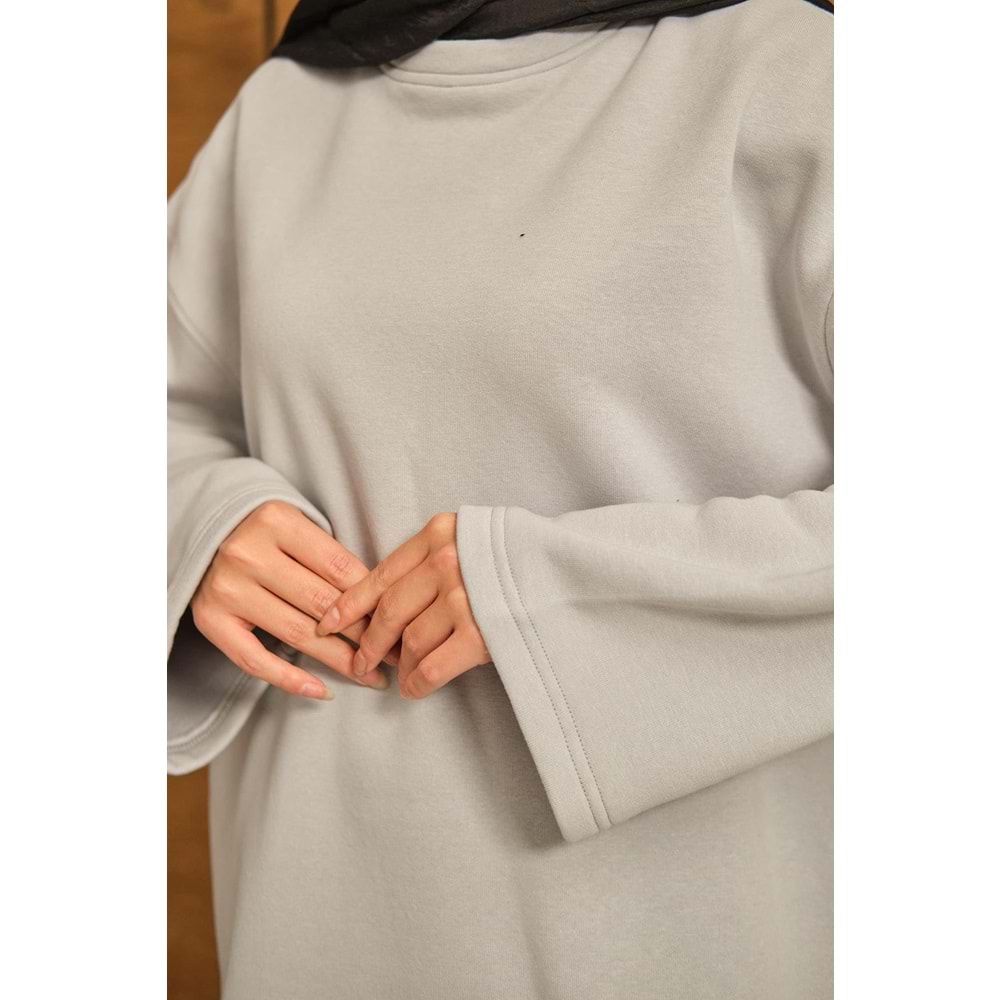 Bisiklet Yaka Polarlı Gri Kadın Sweatshrit