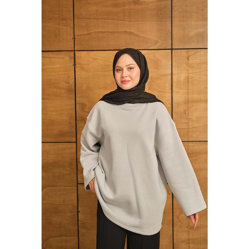 Bisiklet Yaka Polarlı Gri Kadın Sweatshrit