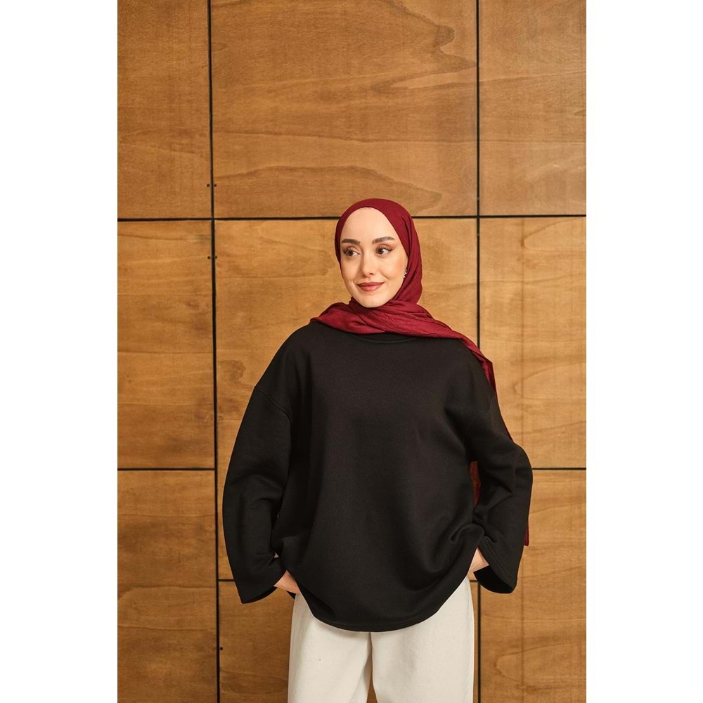 Bisiklet Yaka Polarlı Siyah Kadın Sweatshrit