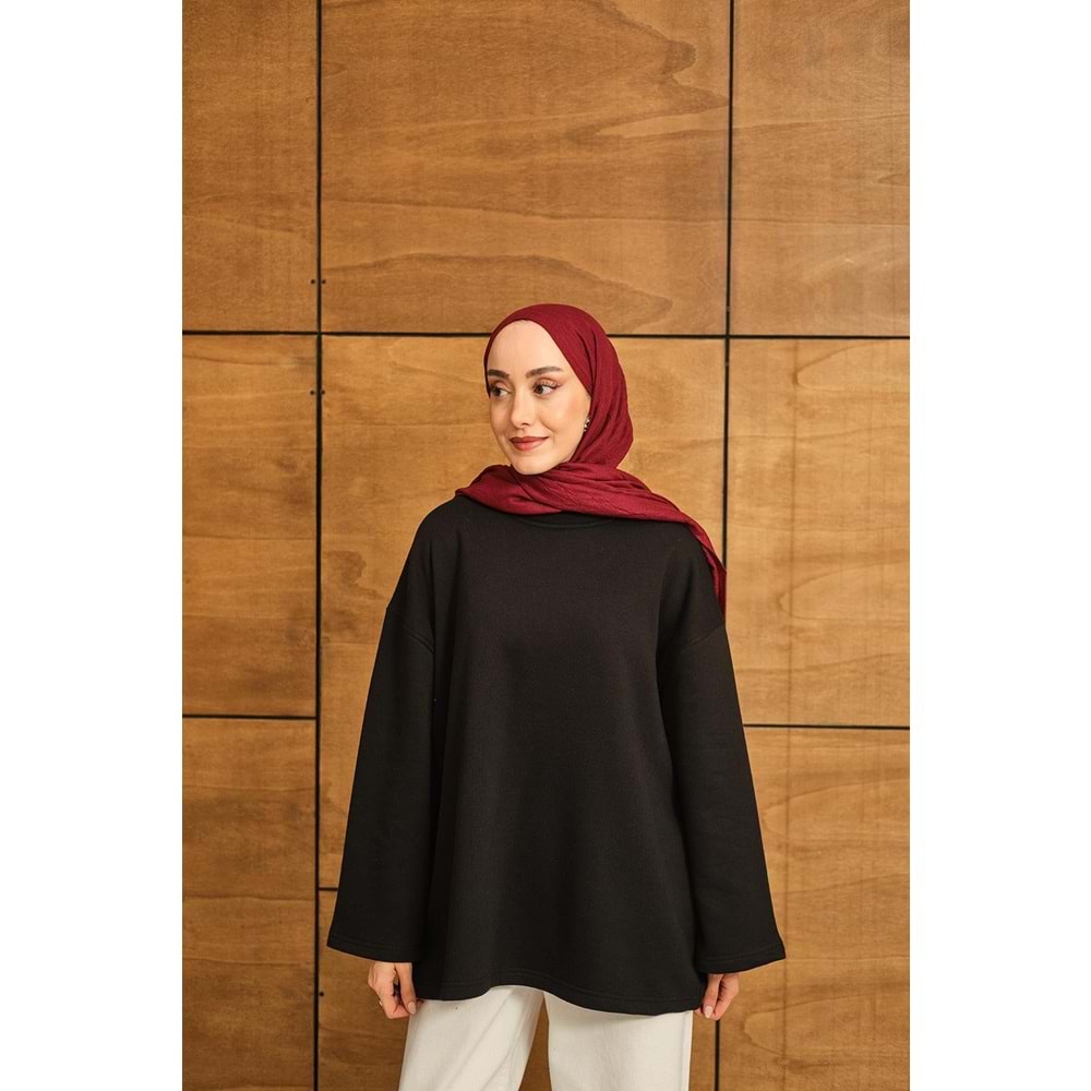 Bisiklet Yaka Polarlı Siyah Kadın Sweatshrit