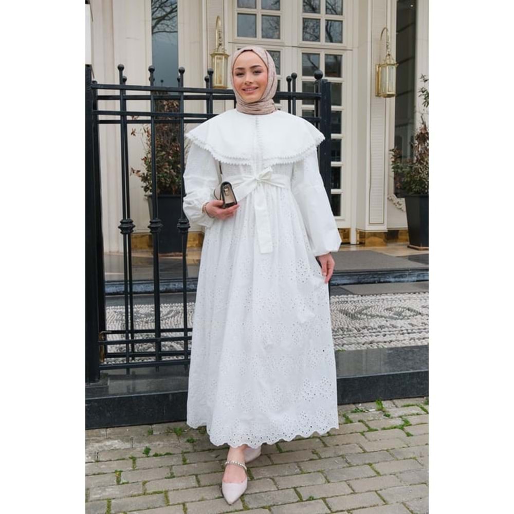 Bebe Yaka Dantel Detay Beyaz Elbise 40 Beden