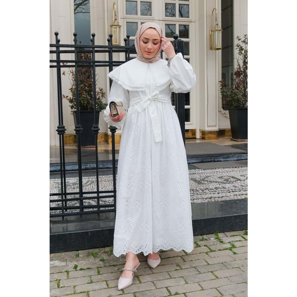 Bebe Yaka Dantel Detay Beyaz Elbise 40 Beden