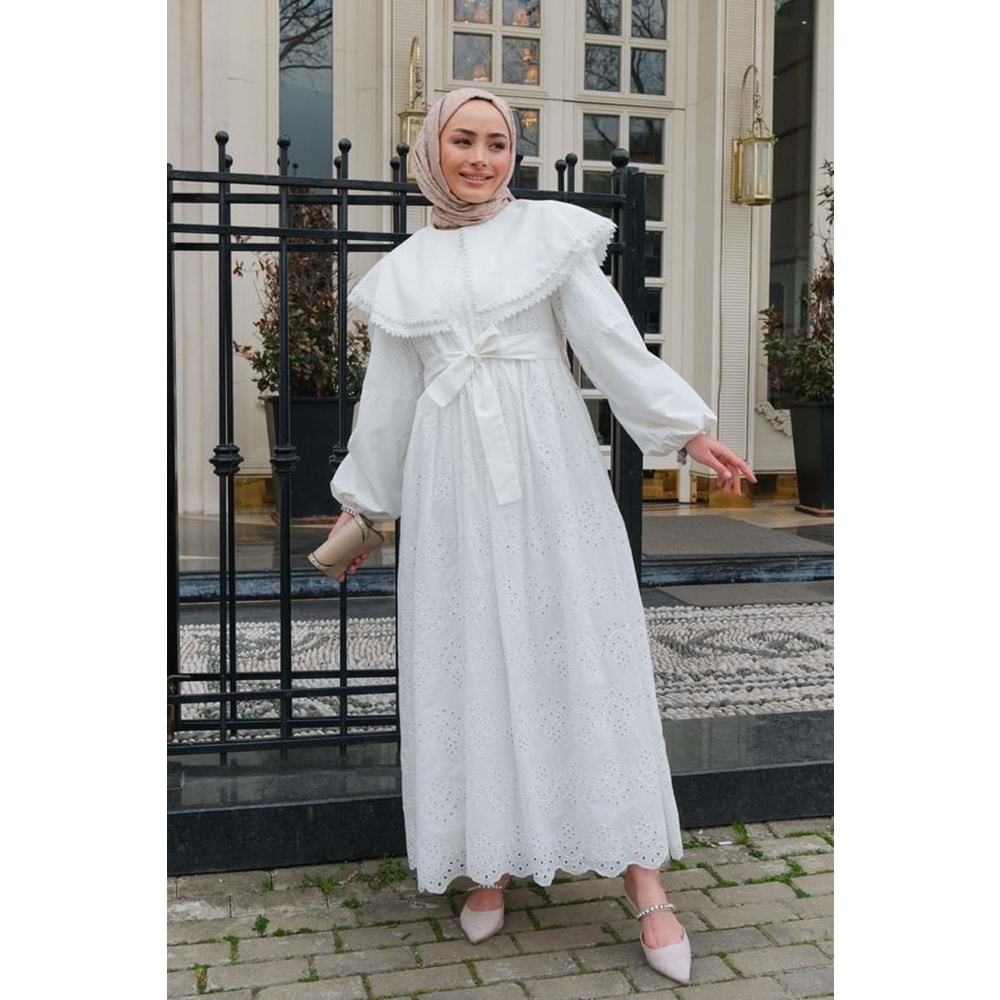Bebe Yaka Dantel Detay Beyaz Elbise 42 Beden