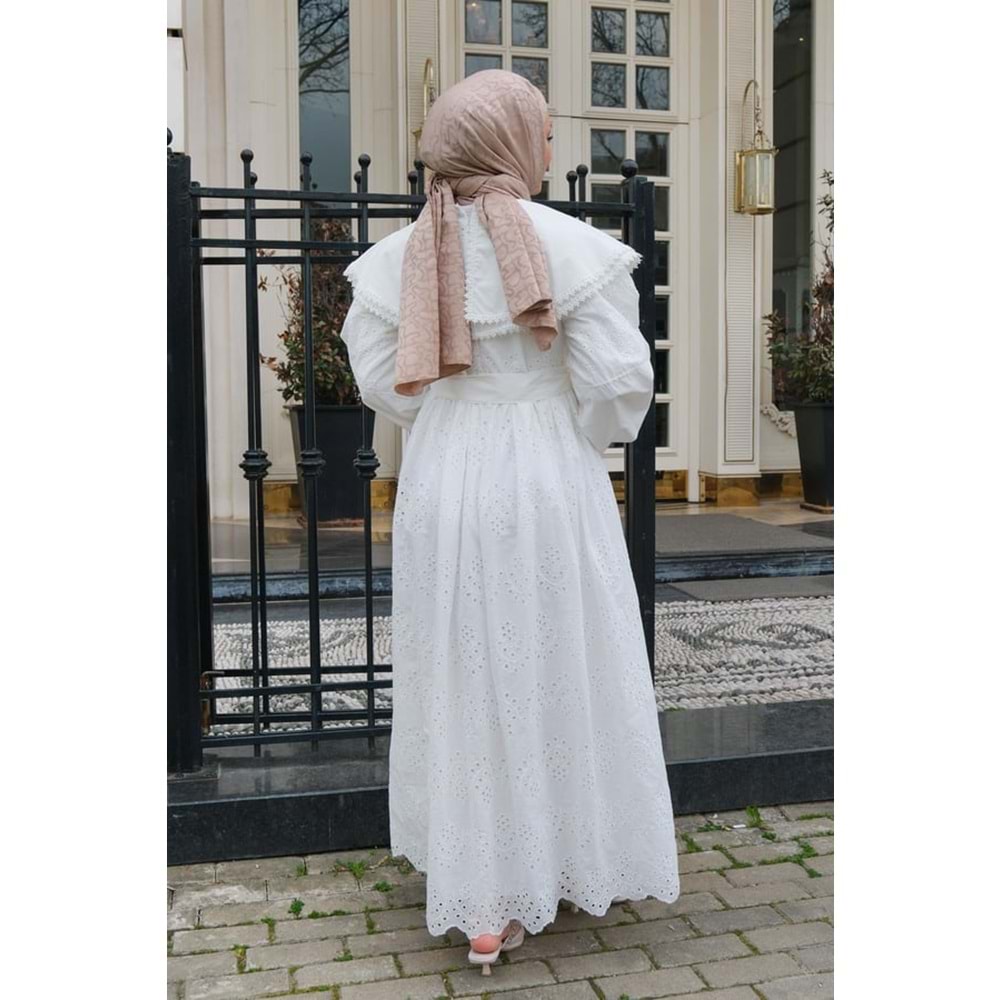 Bebe Yaka Dantel Detay Beyaz Elbise 42 Beden