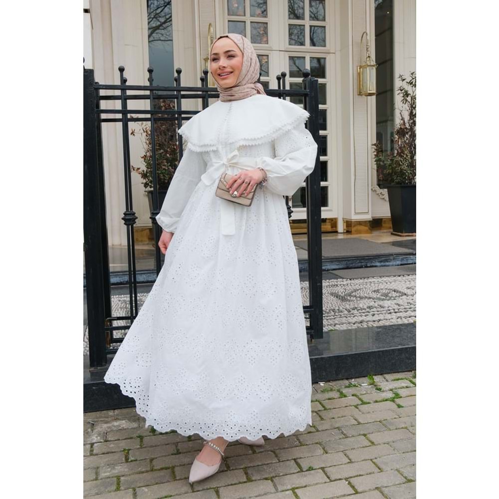 Bebe Yaka Dantel Detay Beyaz Elbise 42 Beden