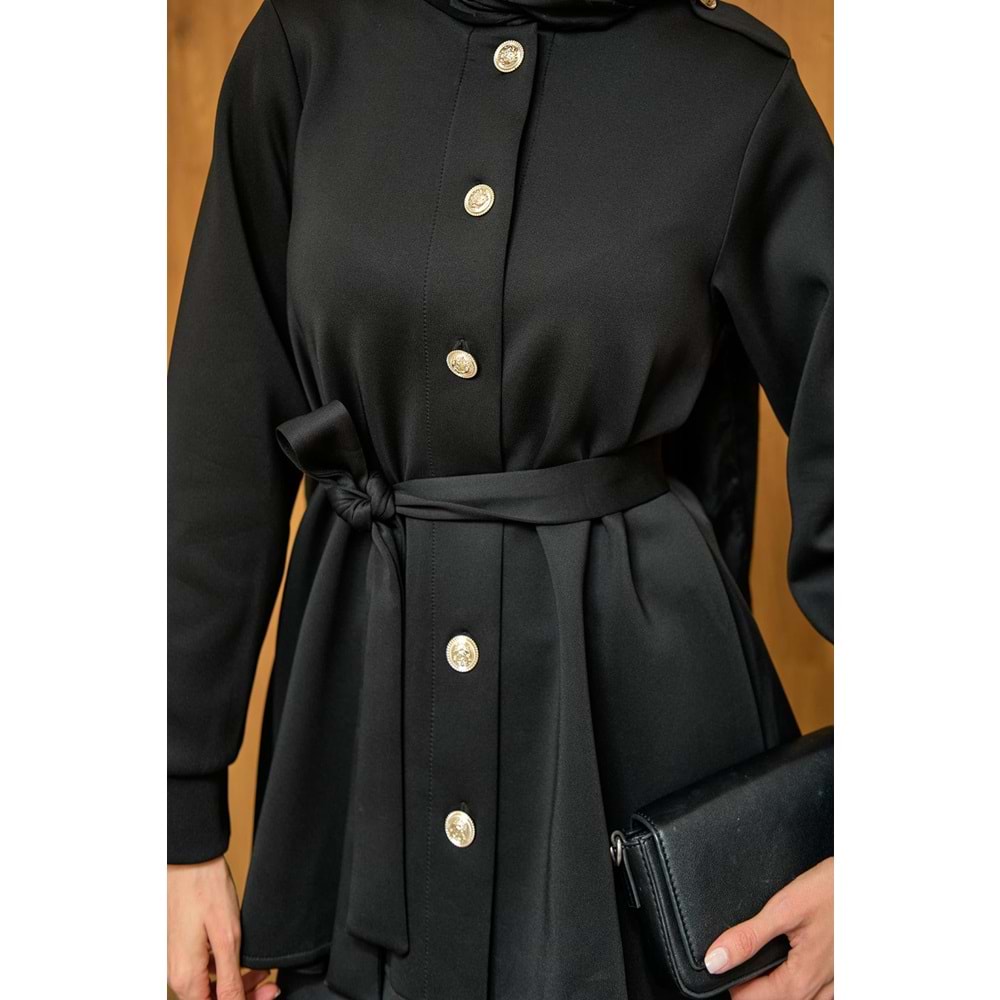 Apoletli Kemerli İkili Siyah Scuba Kadın Takım (40-42) Beden