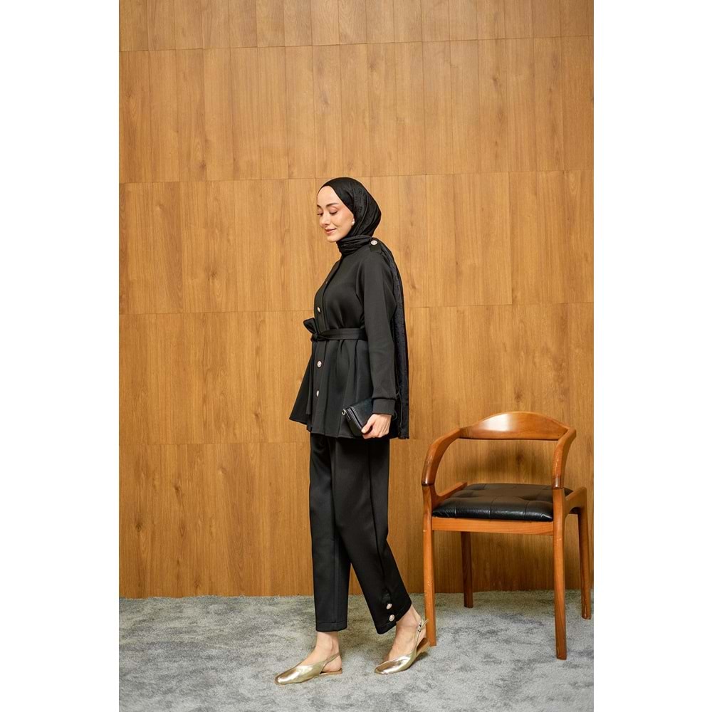 Apoletli Kemerli İkili Siyah Scuba Kadın Takım (40-42) Beden