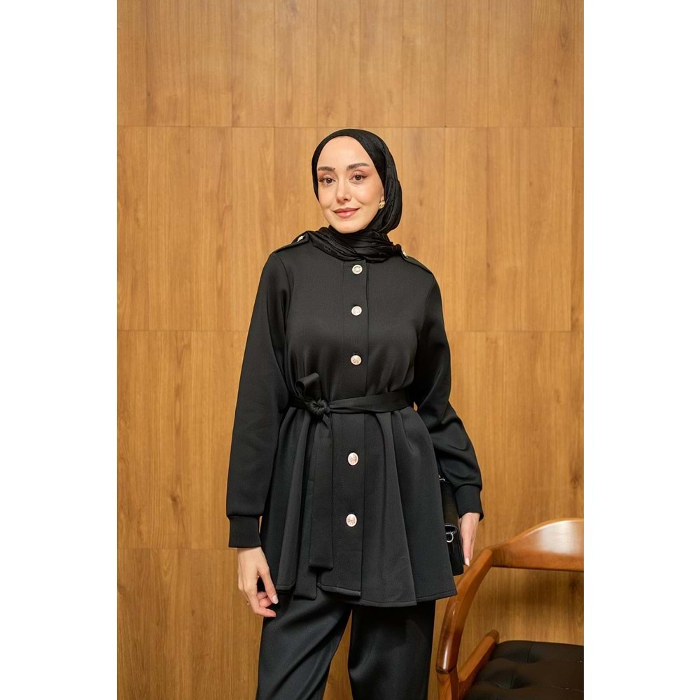 Apoletli Kemerli İkili Siyah Scuba Kadın Takım (40-42) Beden