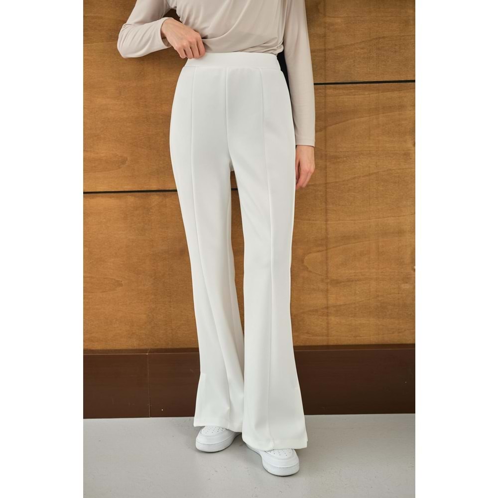 Bisqvi Biyeli Pamuklu Beyaz Scuba Kadın Pantolon S-M