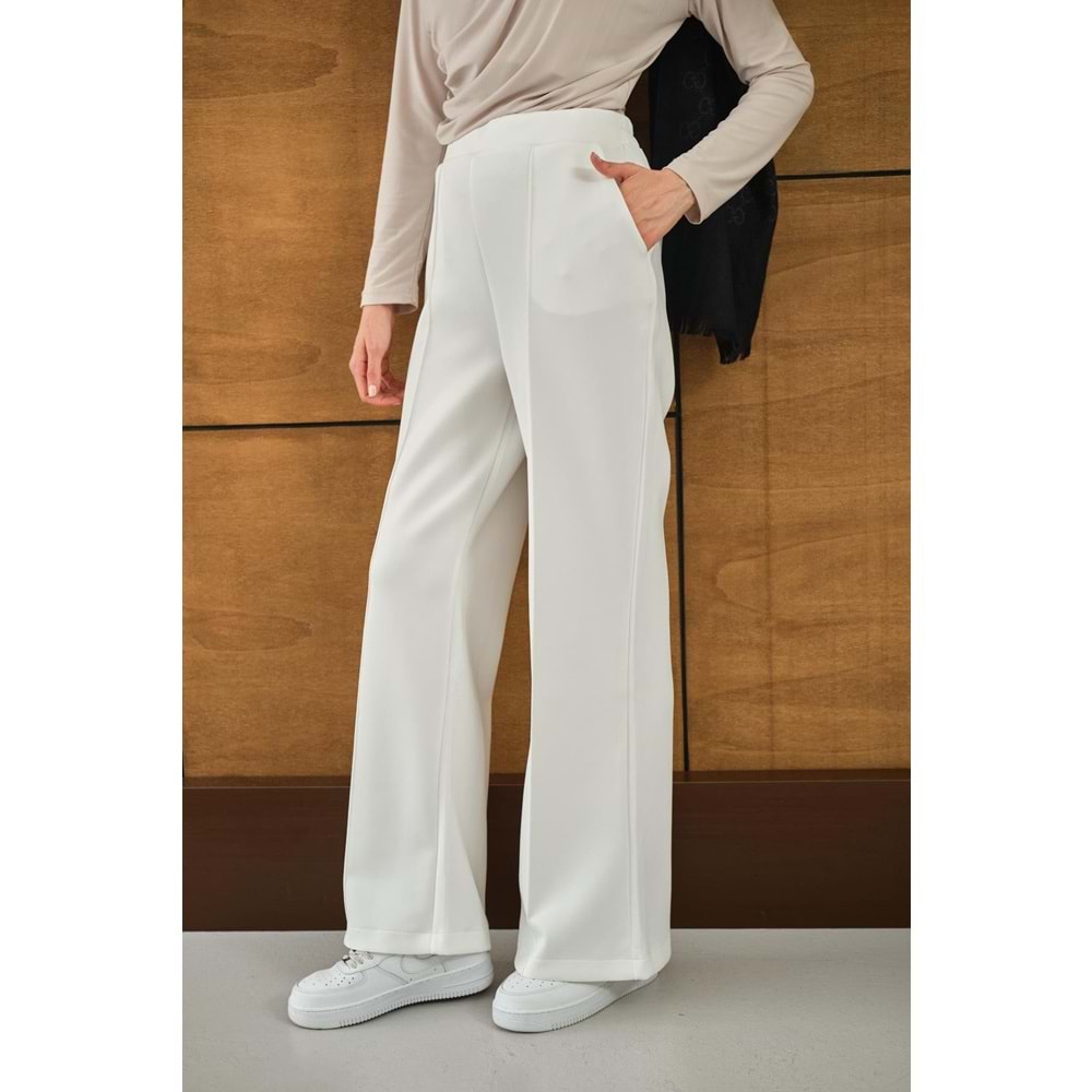 Bisqvi Biyeli Pamuklu Beyaz Scuba Kadın Pantolon S-M