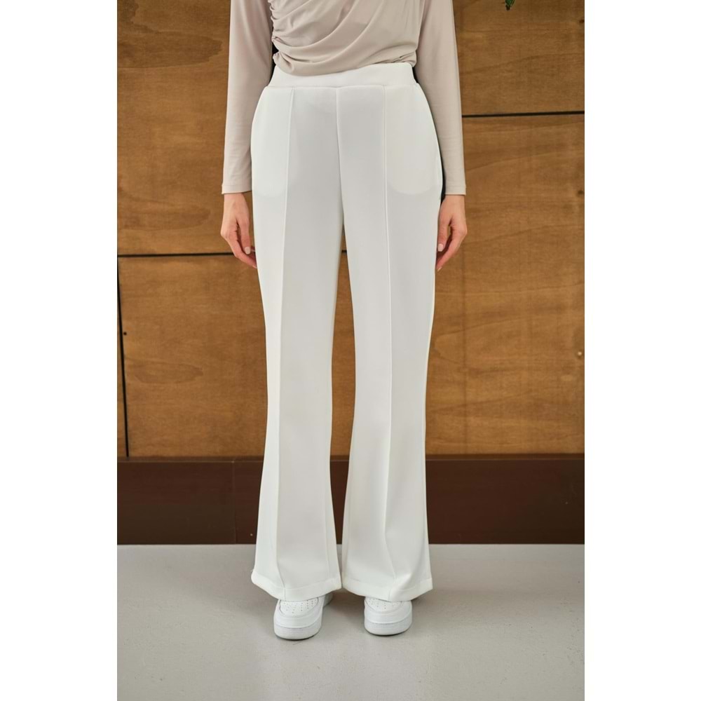 Bisqvi Biyeli Pamuklu Beyaz Scuba Kadın Pantolon S-M