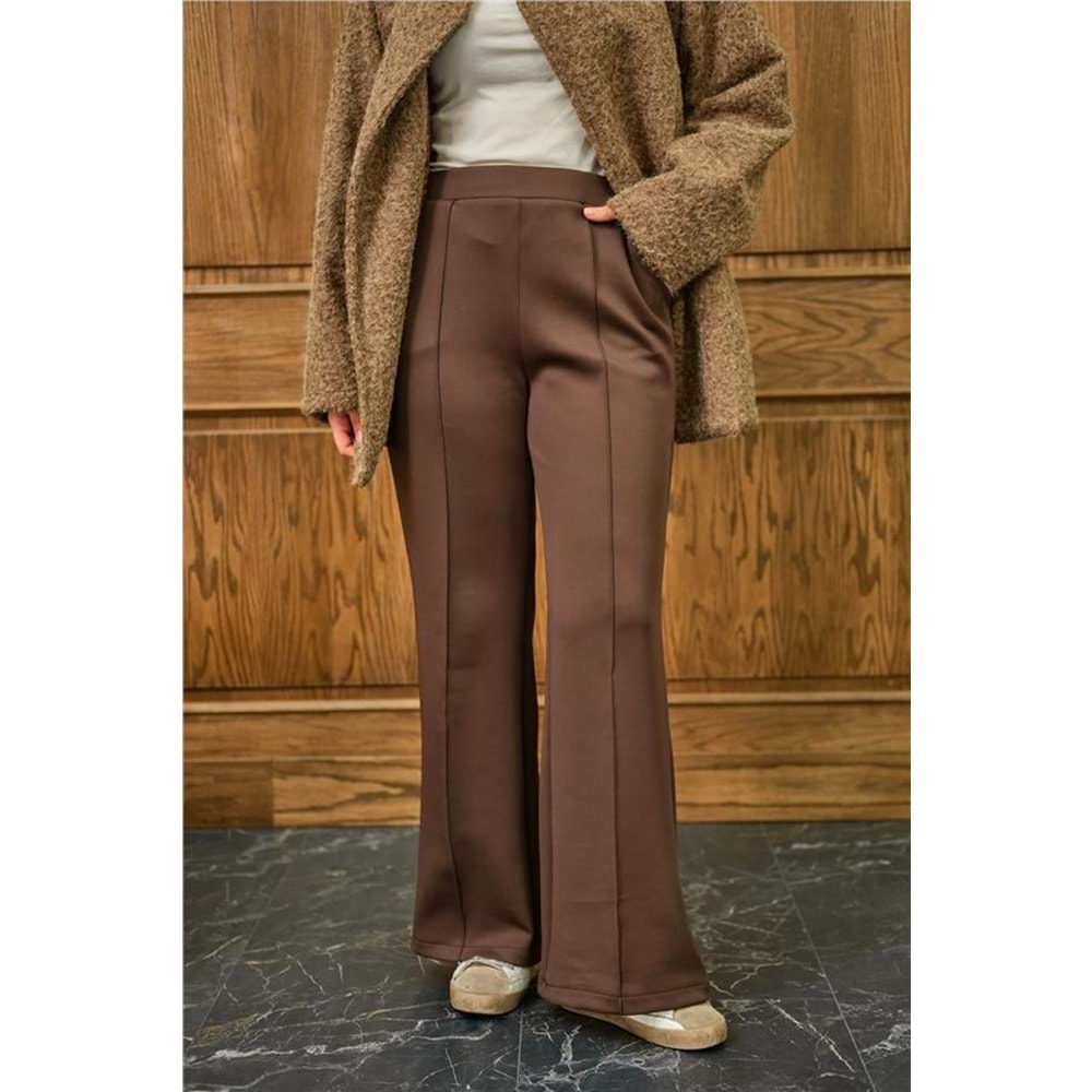 Bisqvi Biyeli Pamuklu Kahverengi Scuba Kadın Pantolon L-XL