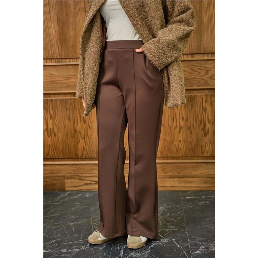 Bisqvi Biyeli Pamuklu Kahverengi Scuba Kadın Pantolon S-M