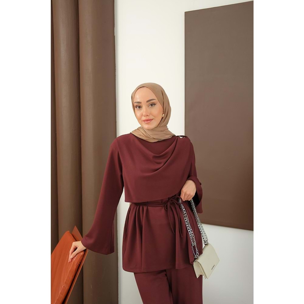 Kadın Şal Detay Takım Bordo 40-42 (L-XL) Beden