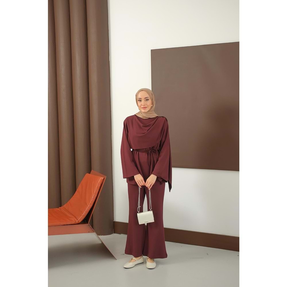 Kadın Şal Detay Takım Bordo 40-42 (L-XL) Beden