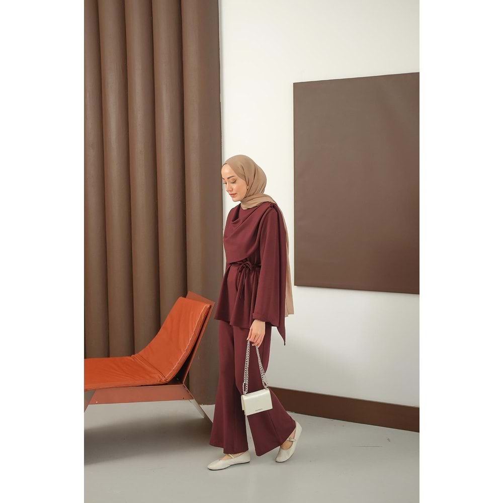 Kadın Şal Detay Takım Bordo 40-42 (L-XL) Beden