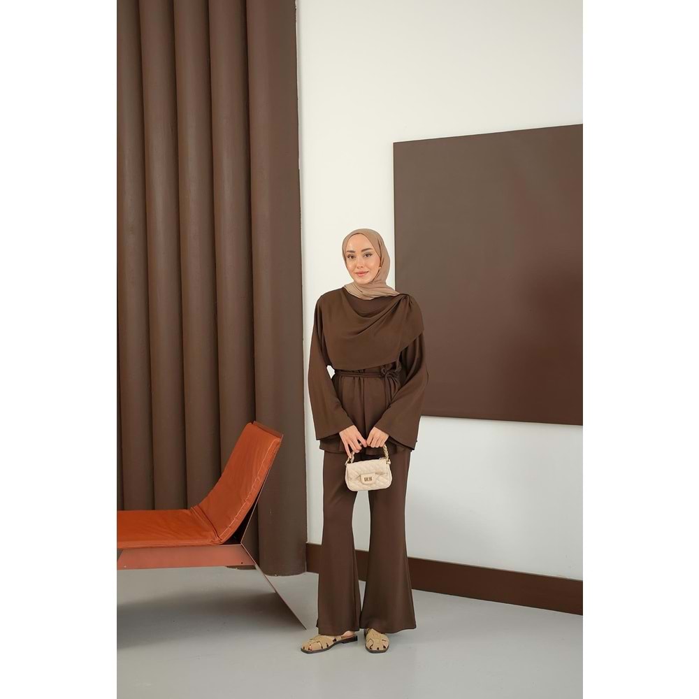 Kadın Şal Detay Takım Kahverengi 36-38 (S-M) Beden