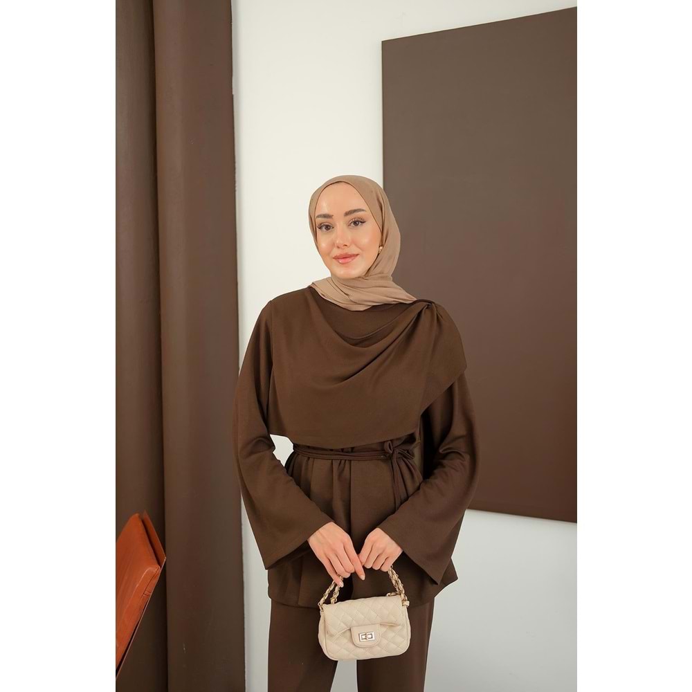 Kadın Şal Detay Takım Kahverengi 36-38 (S-M) Beden