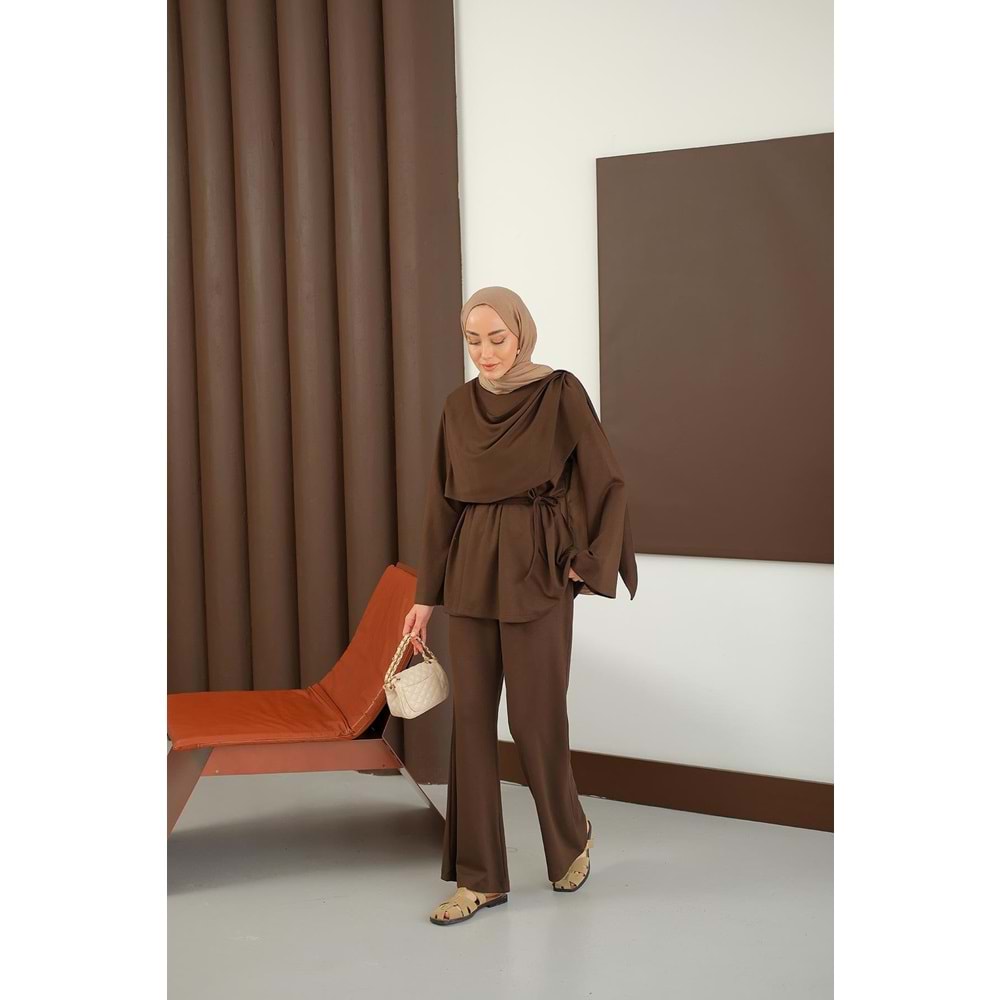 Kadın Şal Detay Takım Kahverengi 36-38 (S-M) Beden
