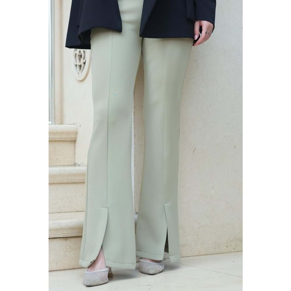 Ön Yırtmaçlı Kadın Scuba Pantolon Mint Yeşili L-XL