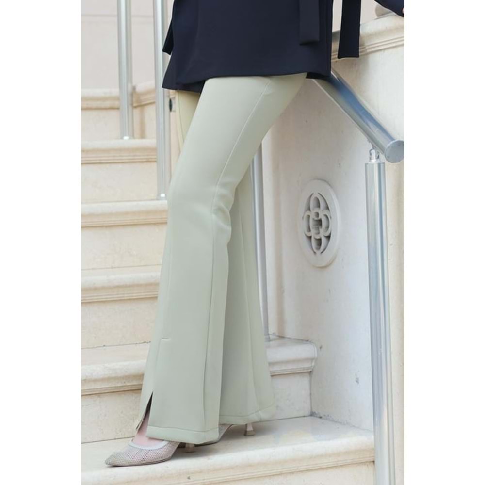 Ön Yırtmaçlı Kadın Scuba Pantolon Mint Yeşili L-XL