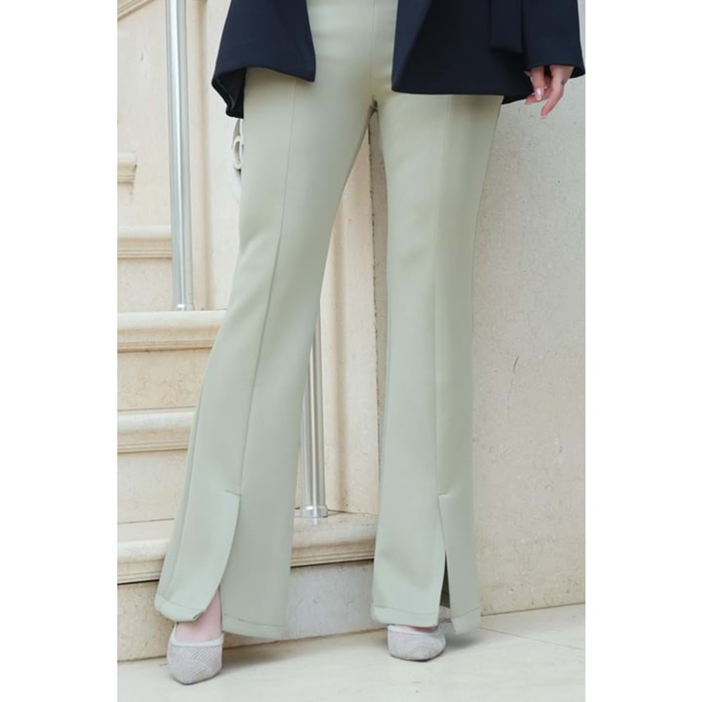 Ön Yırtmaçlı Kadın Scuba Pantolon Mint Yeşili L-XL