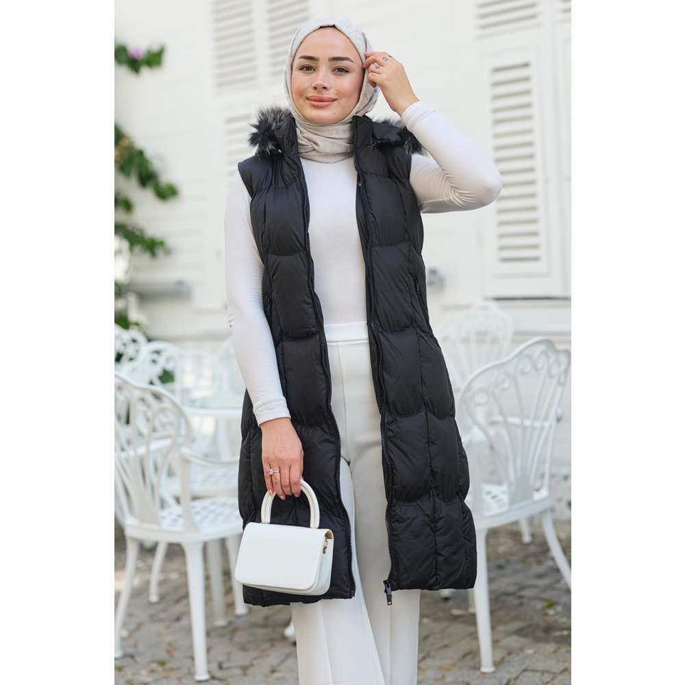 Kapüşonlu Şişme Yelek Siyah