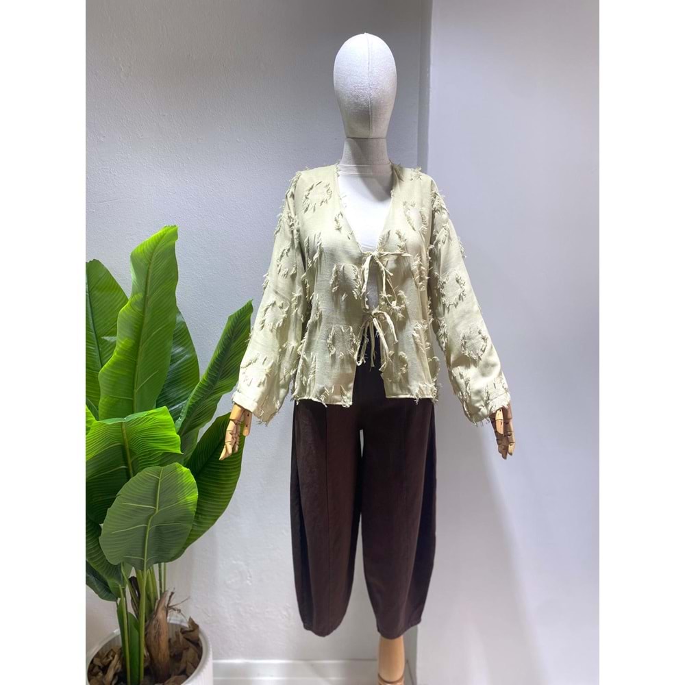 Çimalı Ham Keten Kahverengi Kadın Şalvar Pantolon XL Beden