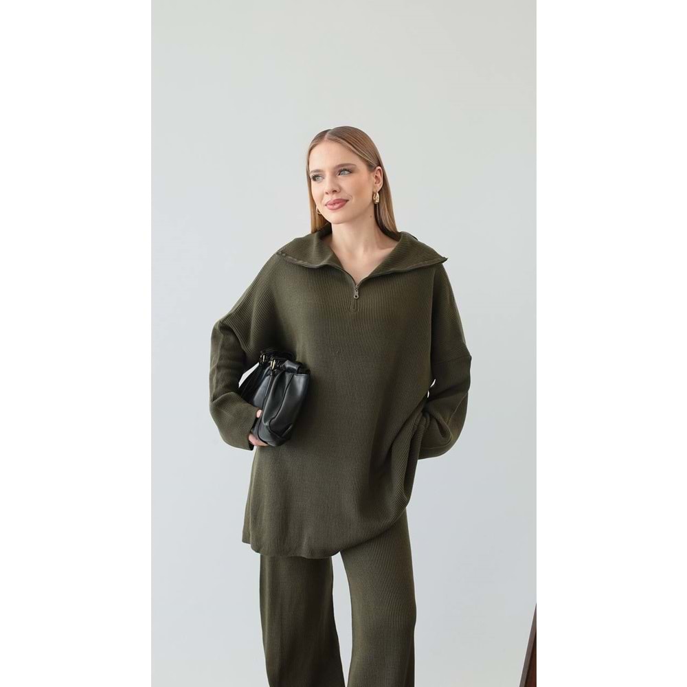 Fermuarlı Kadın Yeşil Triko Takım