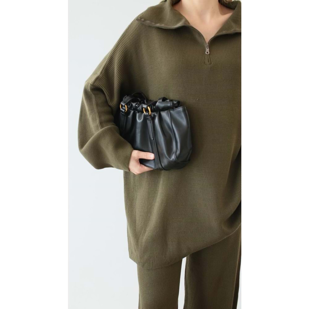 Fermuarlı Kadın Yeşil Triko Takım