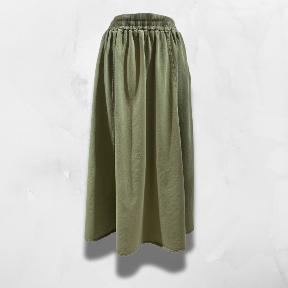 Gabardin Cepli Keten Yeşil Etek S Beden