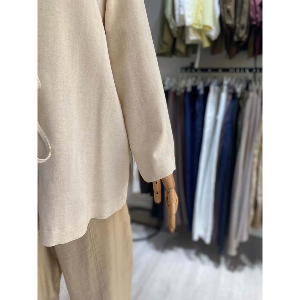 Üç Bağlama Keten Taş Kimono S-M Beden