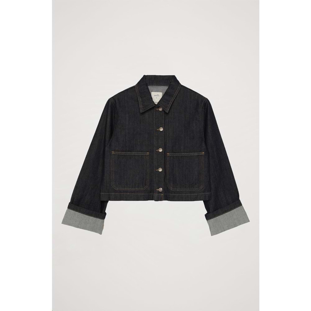 Quzu Kadın Crop Düğmeli Cepli Jean Ceket Mavi S Beden