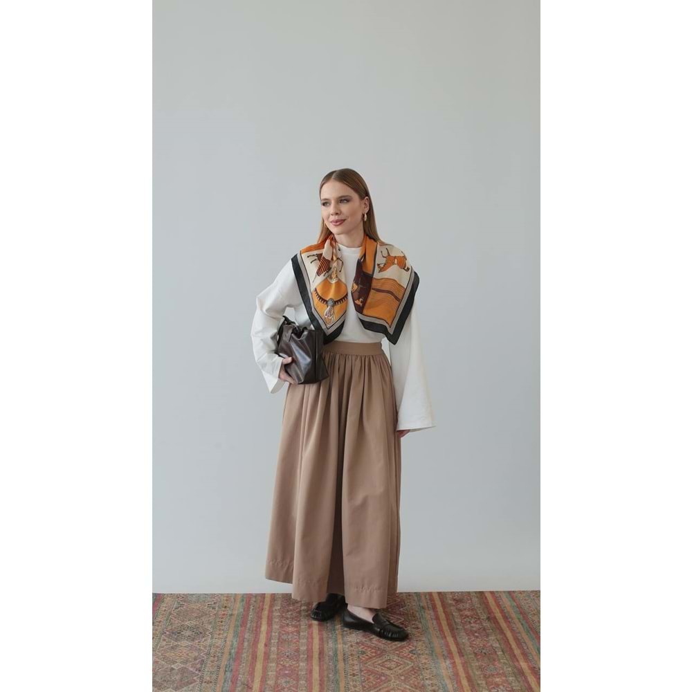 Büzgülü Kanvas Ekru Etek Standart (36-46 Beden)