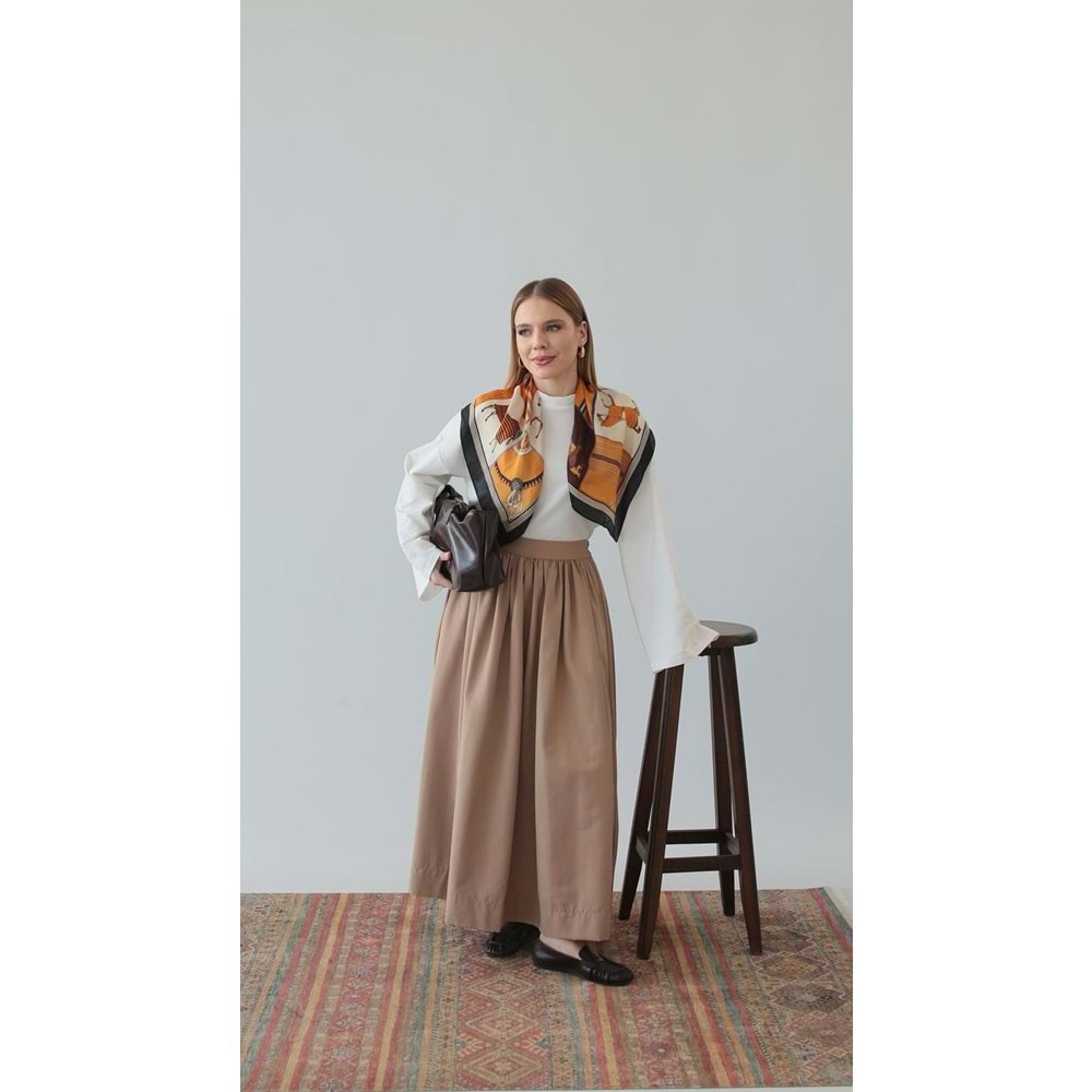 Büzgülü Kanvas Ekru Etek Standart (36-46 Beden)