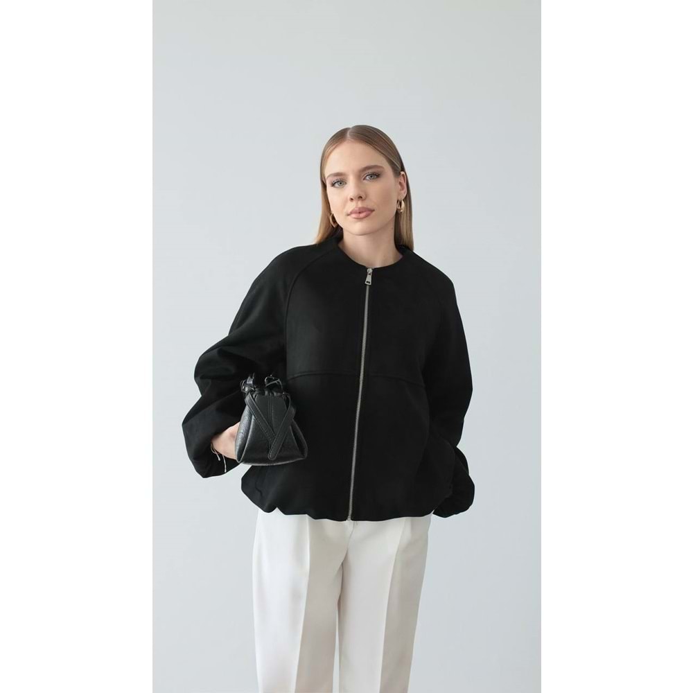 Süet Bomber Fermuarlı Kadın Siyah Ceket