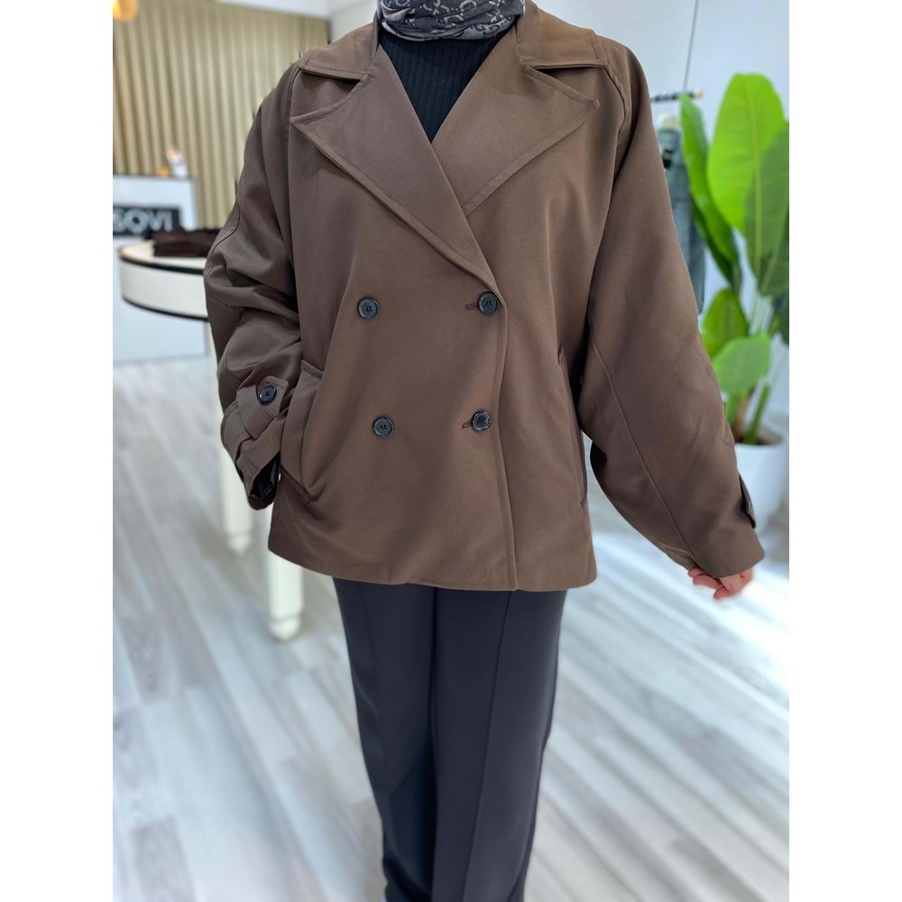 Kahverengi Astarlı Kısa Kadın Trenç