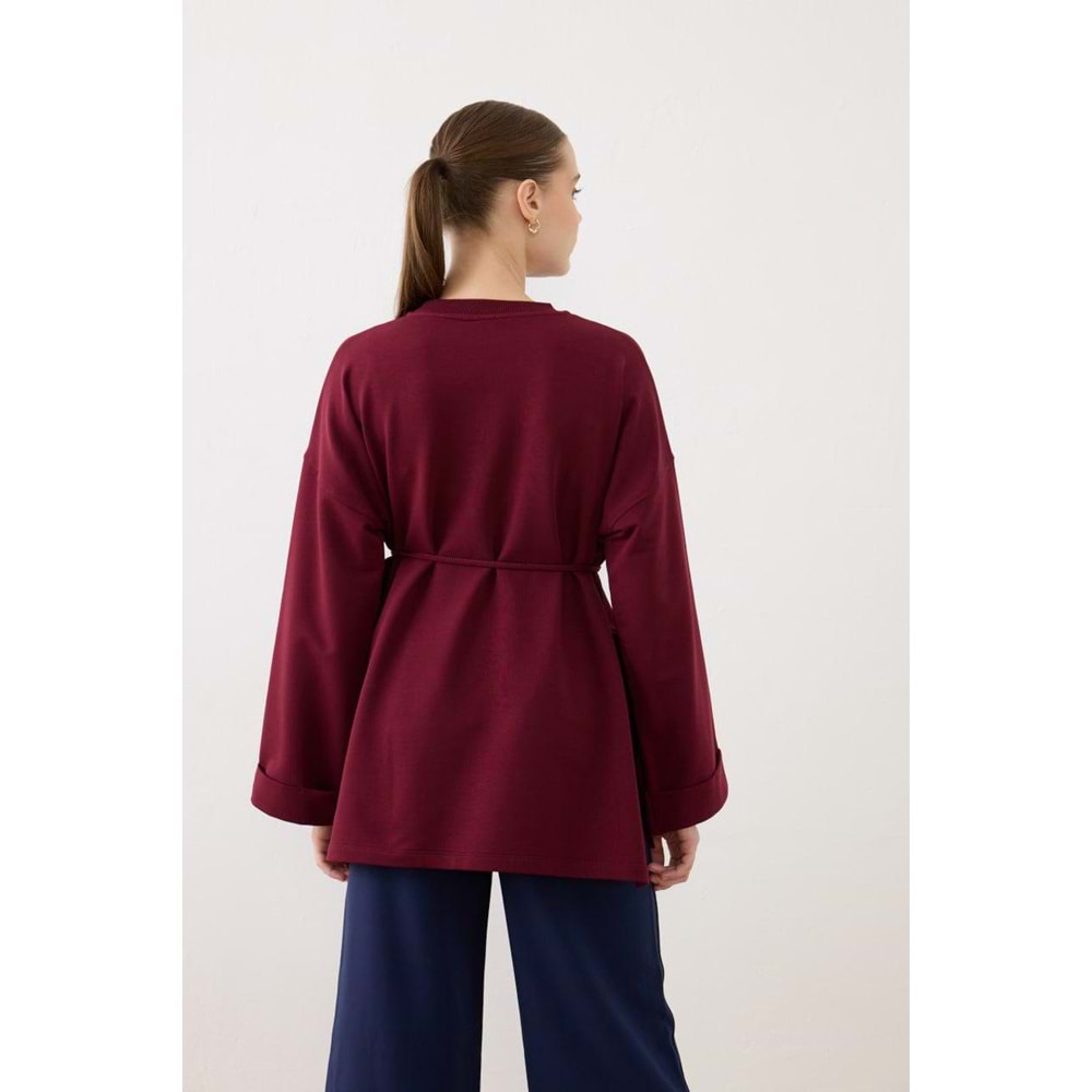 Dikiş Detaylı Yırtmaçlı Kadın Modal Bordo Sweatshirt S-M Beden