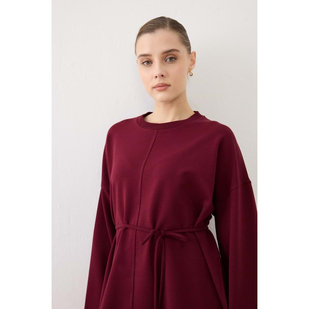 Dikiş Detaylı Yırtmaçlı Kadın Modal Bordo Sweatshirt S-M Beden