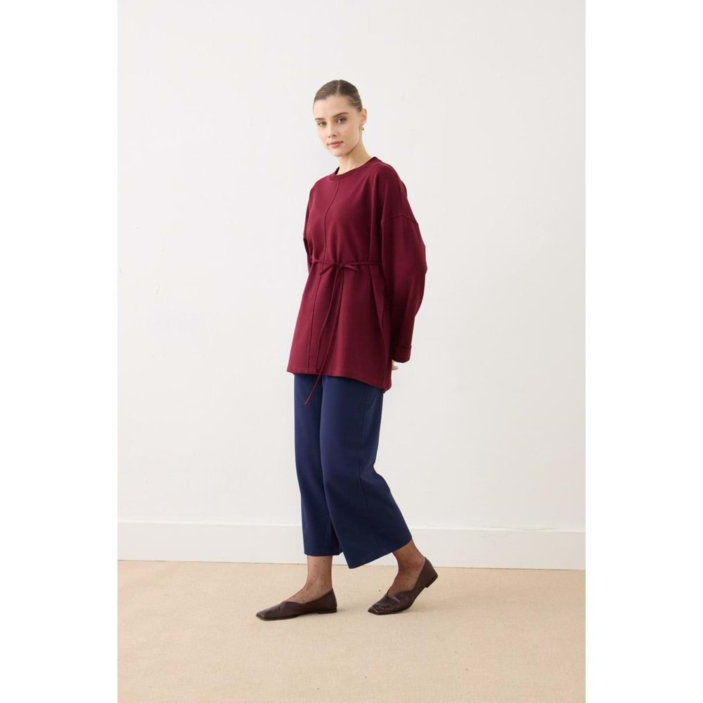 Dikiş Detaylı Yırtmaçlı Kadın Modal Bordo Sweatshirt S-M Beden