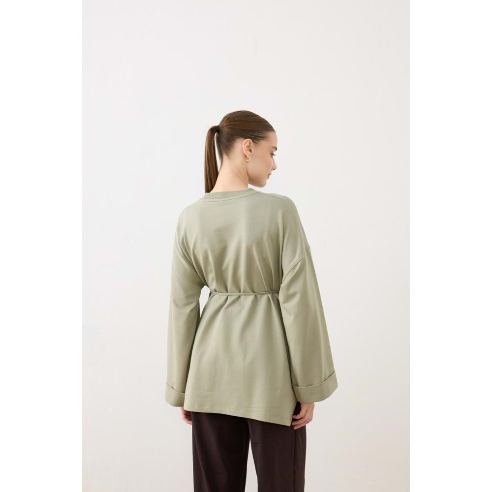 Dikiş Detaylı Yırtmaçlı Kadın Modal Çağla Sweatshirt S-M Beden