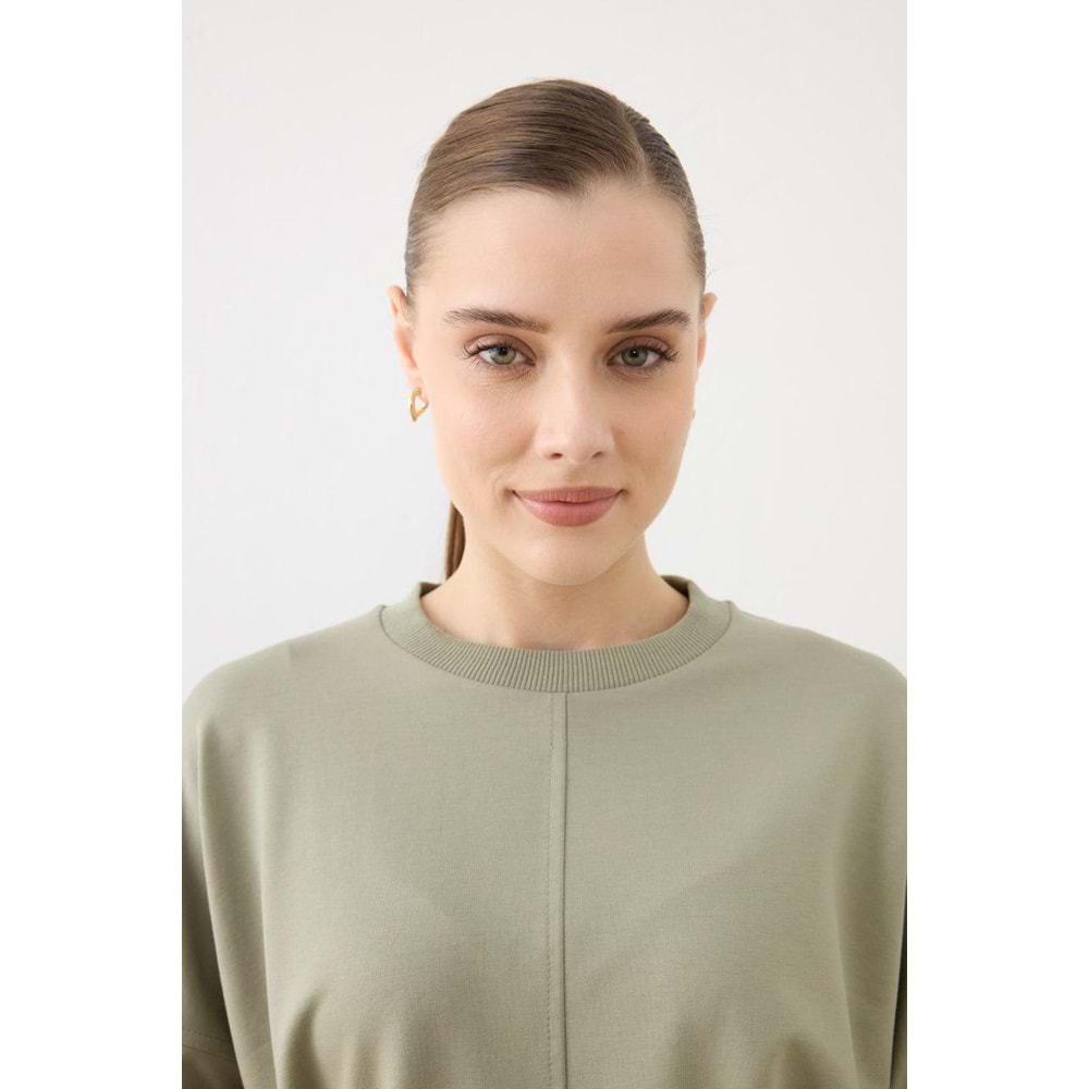 Dikiş Detaylı Yırtmaçlı Kadın Modal Çağla Sweatshirt S-M Beden