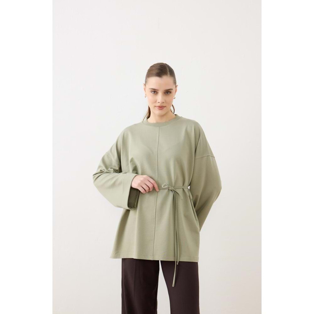 Dikiş Detaylı Yırtmaçlı Kadın Modal Çağla Sweatshirt S-M Beden