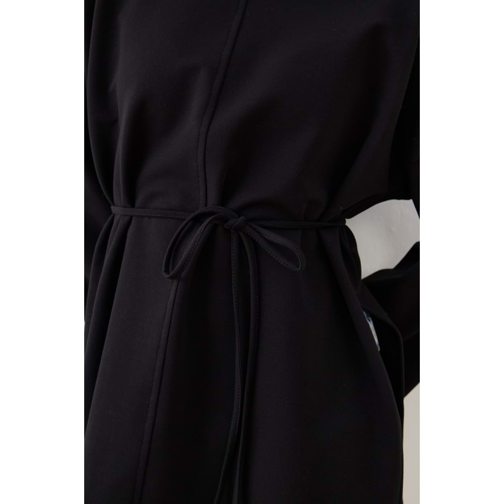 Dikiş Detaylı Yırtmaçlı Kadın Modal Siyah Sweatshirt S-M