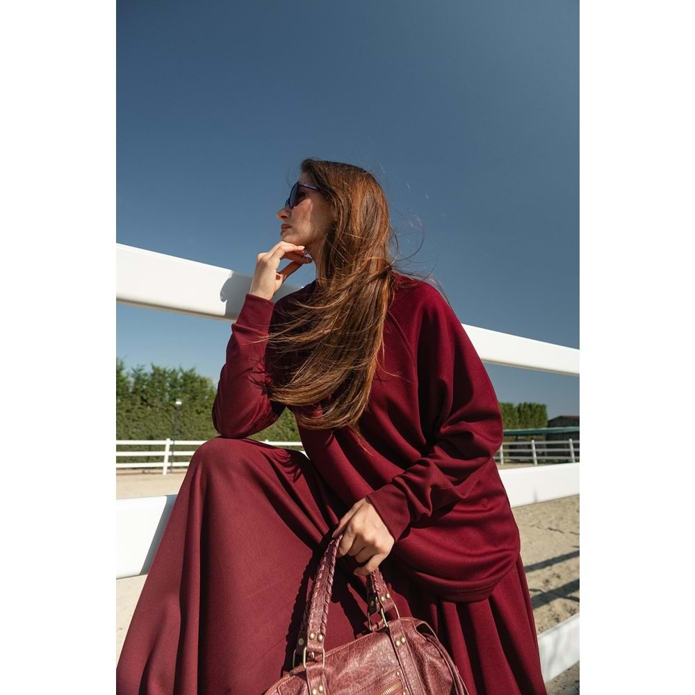 Yarasa Kol İkili Pamuk Kadın Bordo Takım S-M (36-38) Beden