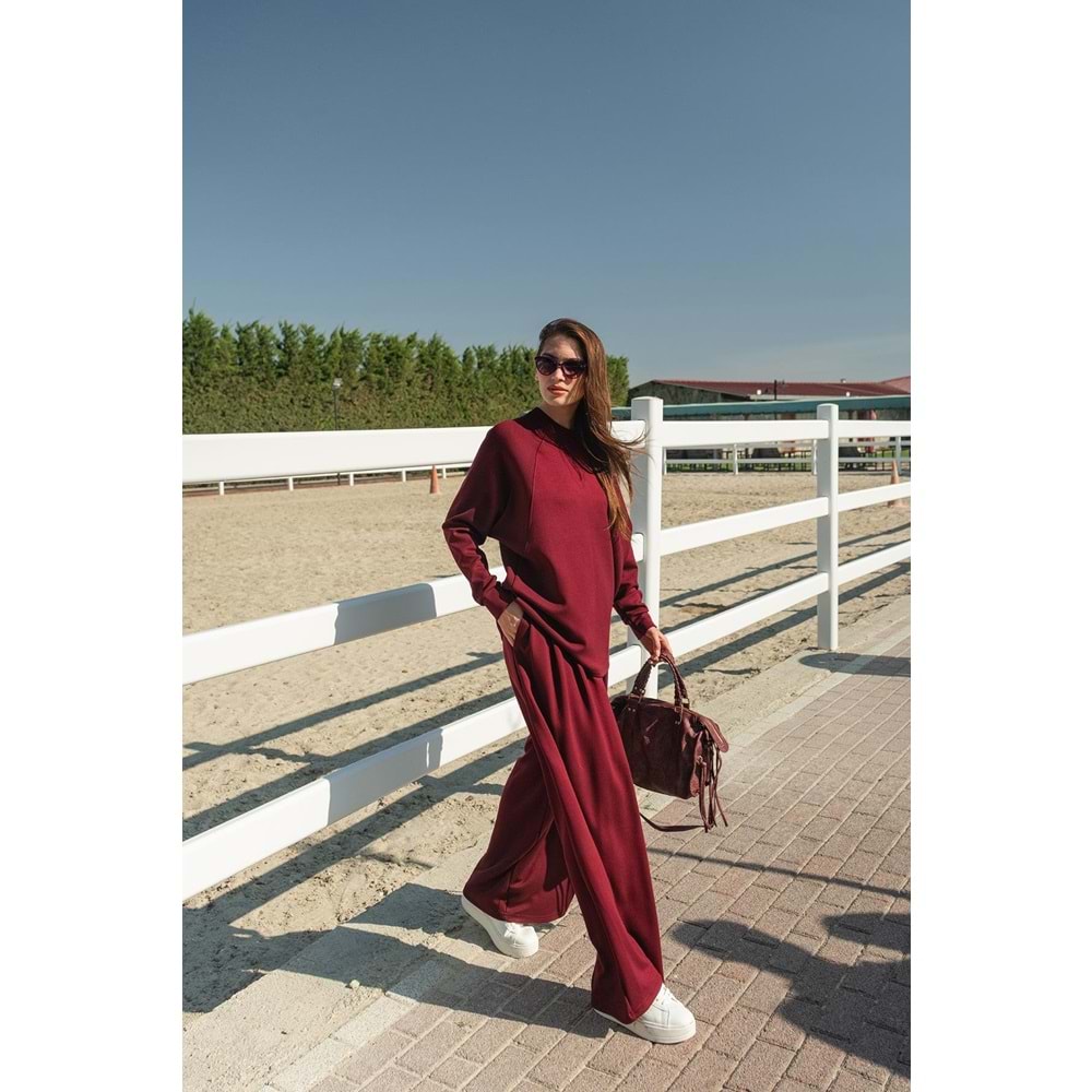 Yarasa Kol İkili Pamuk Kadın Bordo Takım S-M (36-38) Beden