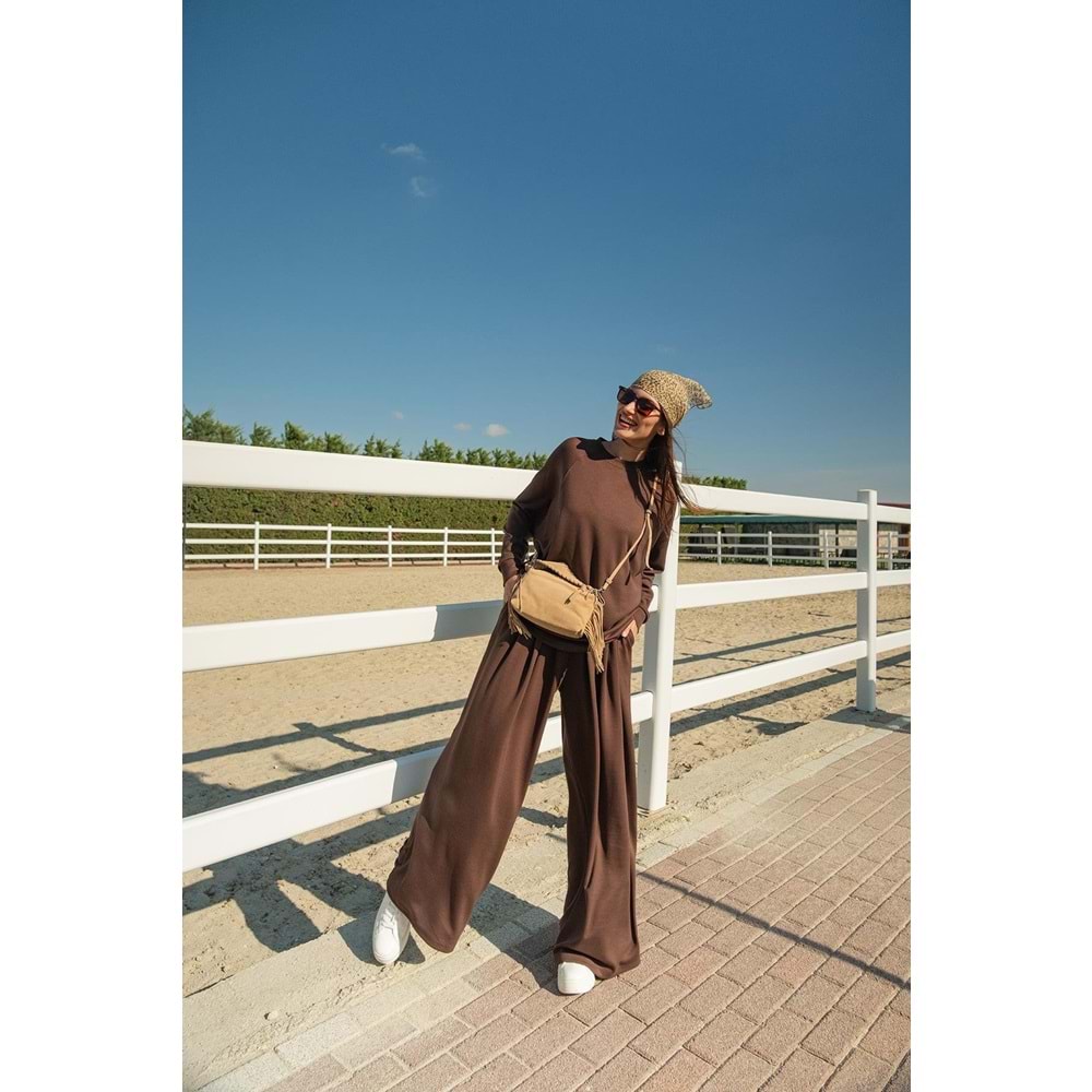 Yarasa Kol İkili Pamuk Kadın Kahverengi Takım L-XL (40-42) Beden
