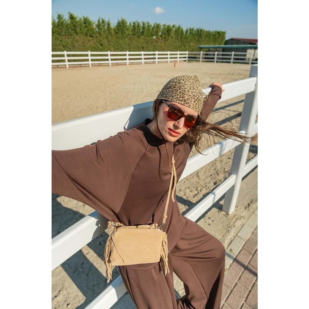 Yarasa Kol İkili Pamuk Kadın Kahverengi Takım L-XL (40-42) Beden