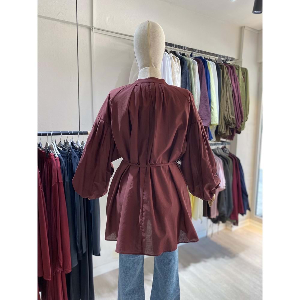 Yaka Biritli Vual Bordo Gömlek Standart